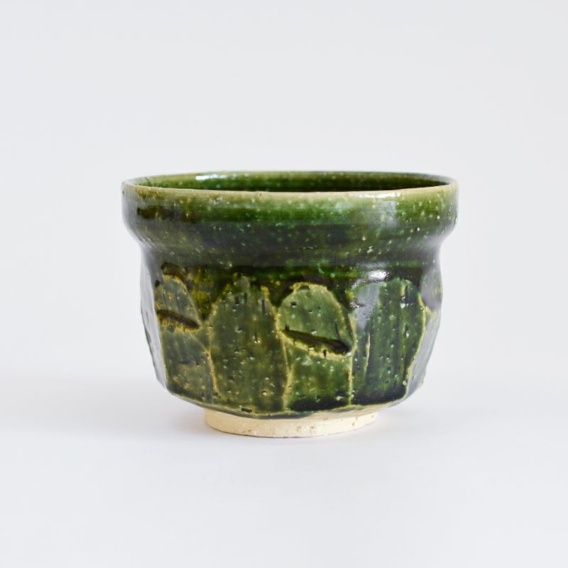 織部　茶筅茶碗　新品 茶道具 抹茶茶碗 清水焼 織部椿 西川貞三郎商店（W-207）