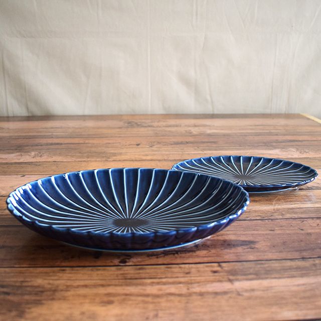 ぎやまん陶 楕円大皿 ナス紺ブルー｜和食器通販｜織部 Online Store