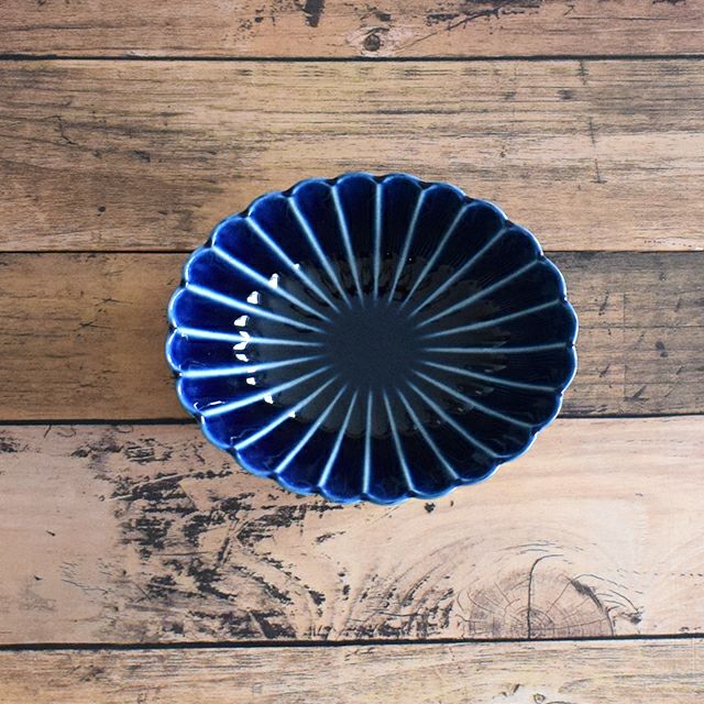 ぎやまん陶 楕円鉢 ナス紺ブルー