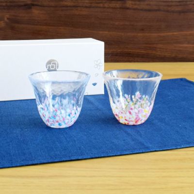 青色ストライプのガラス製器 sakura 盃 ペア 菜の花と青い空｜和食器通販｜織部 Online Store【公式】