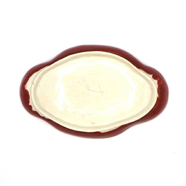 藤井敬之 花赤釉白花格子文木瓜大皿