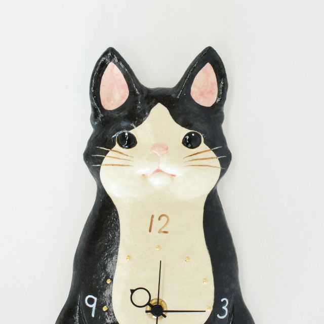 Wooden Clock 時計 猫 白黒 ハチワレ ロシアンブルー 新作多数