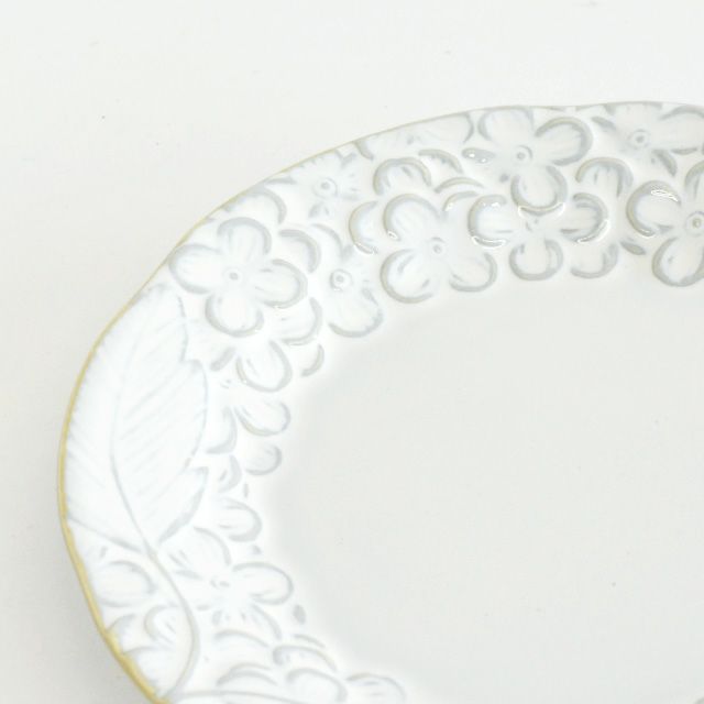 織部焼 花模様陶器皿 織部焼 花模様陶器皿