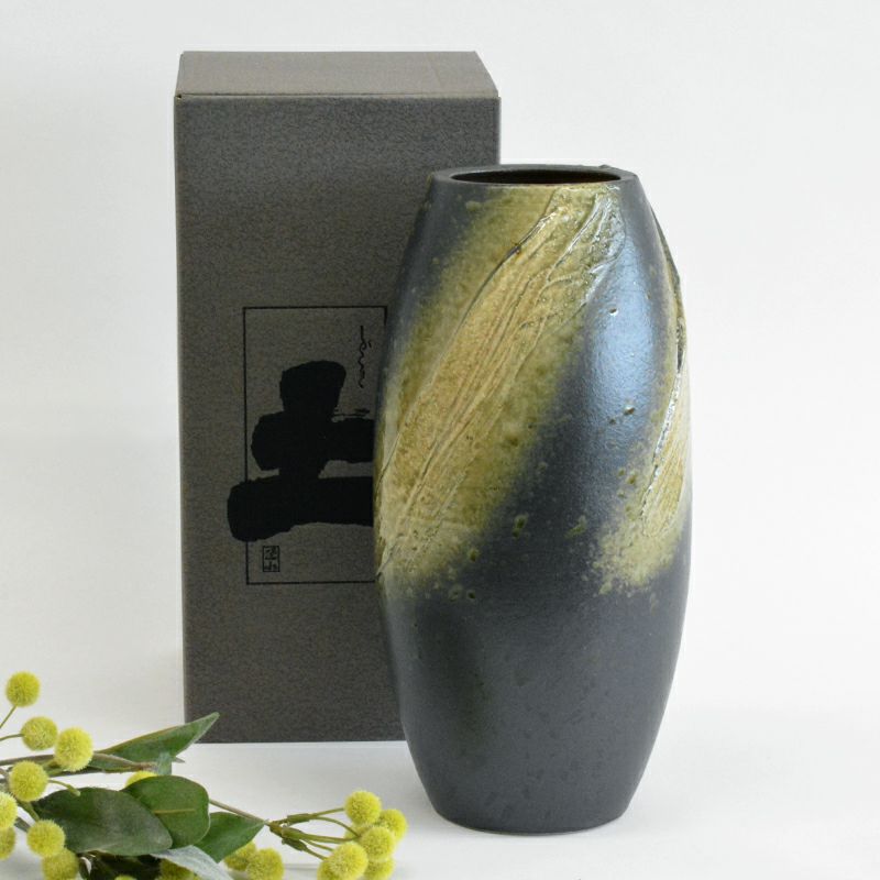 天才的 信楽焼 花瓶 花入れ 金華灰釉掛 高さ２４cm - インテリア小物