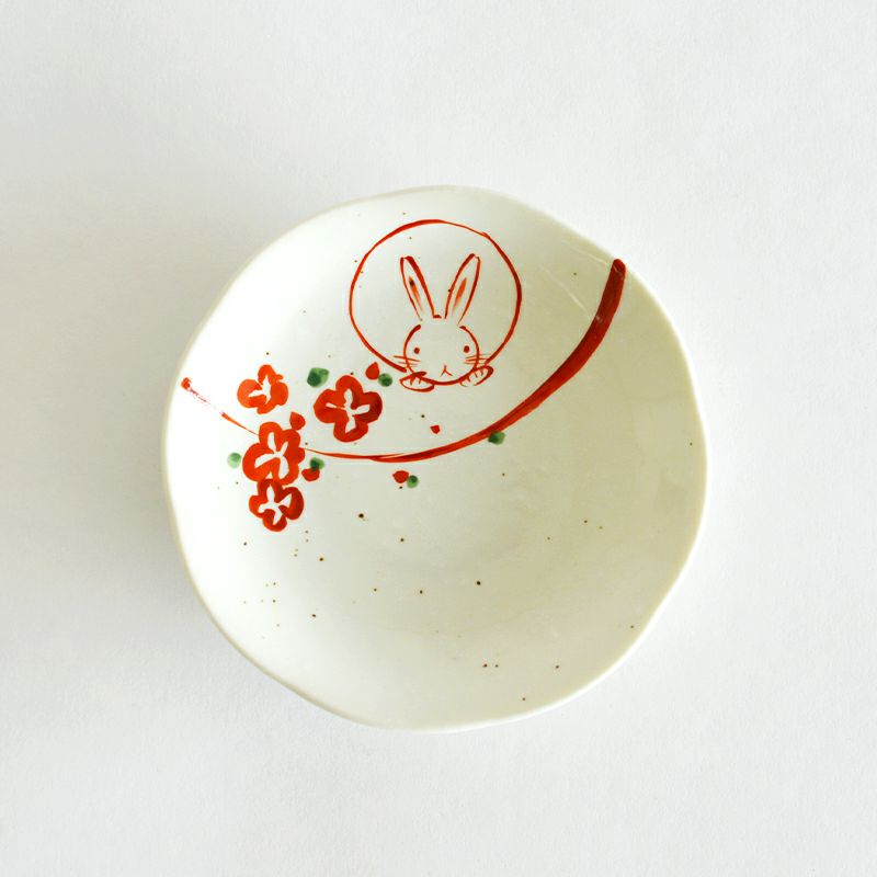 赤楽　蓮葉皿 赤絵花うさぎ小皿揃｜和食器通販｜織部 Online Store【公式】
