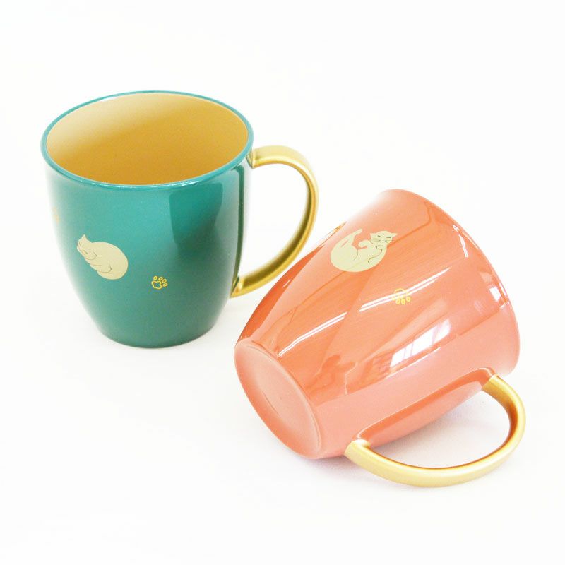 持ち手金マグカップ ネコ ピンク内白｜和食器通販｜織部 Online Store【公式】