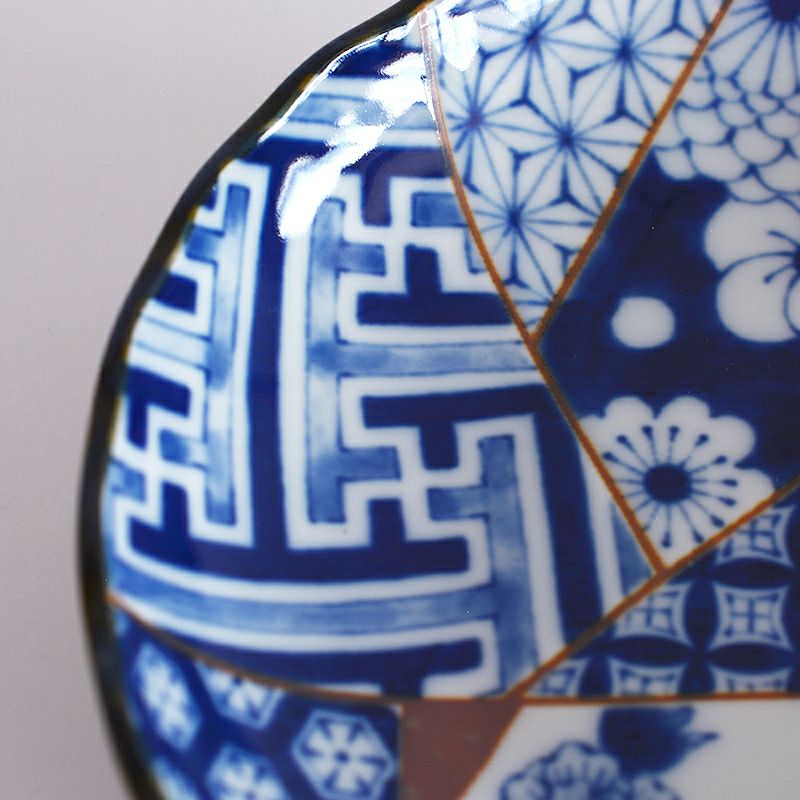 藍友禅菊形浅鉢