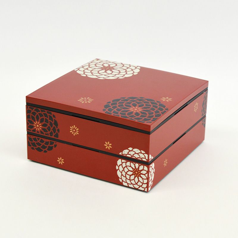 木製 重箱 おせち 本漆塗 つづみ型 丸三段重 6寸 18cm 朱