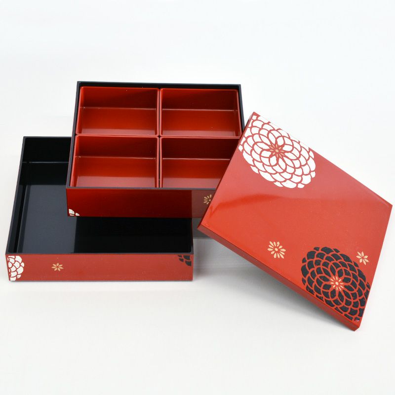 22.5角二段オードブル重 朱 百華｜和食器通販｜織部 Online Store【公式】