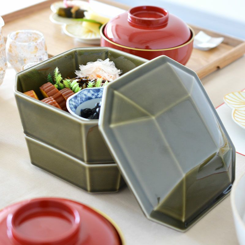隅切入れ子重箱 オリーブ｜和食器通販｜織部 Online Store【公式】
