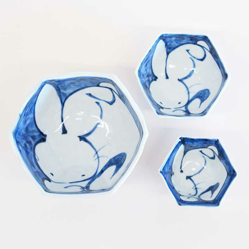 赤絵うさぎ 六角小鉢｜和食器通販｜織部 Online Store【公式】