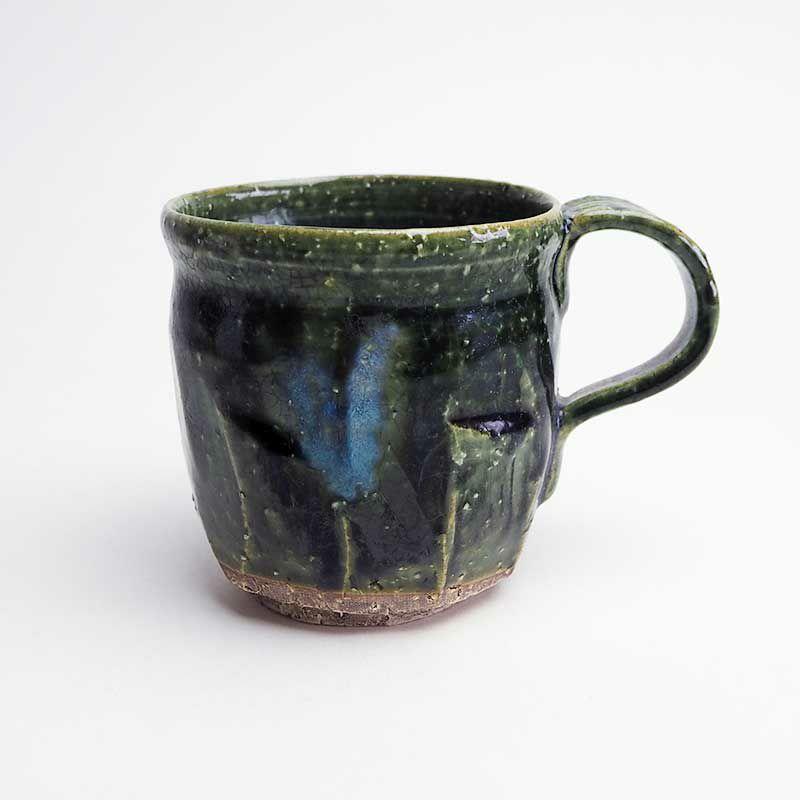 茶道具】織部焼 時代物 黒織部茶碗 仕覆・桐箱付き(検:美濃焼