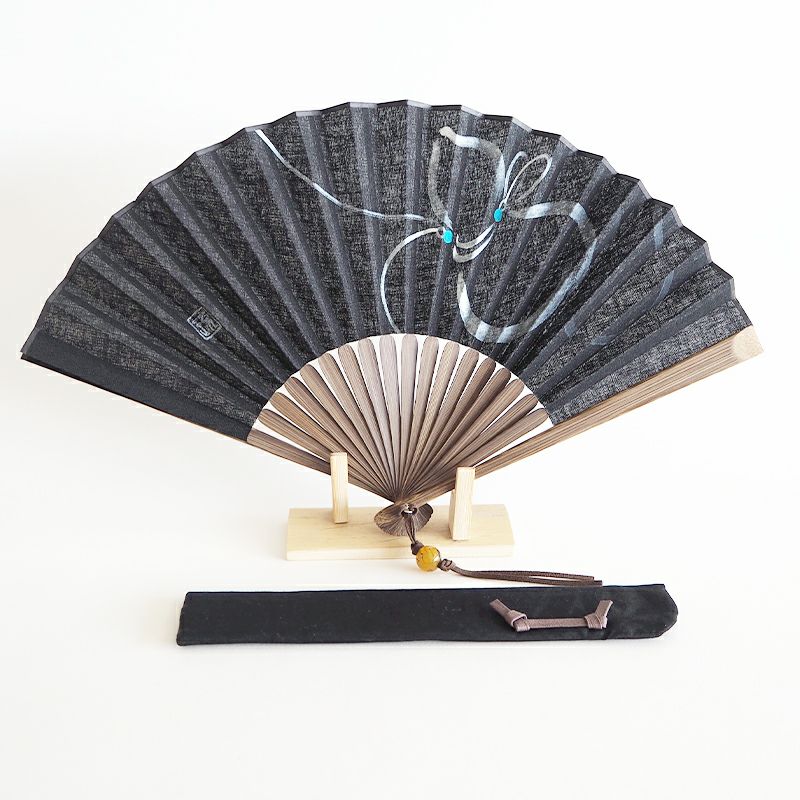 手描き慶福扇子 瓢箪 黒