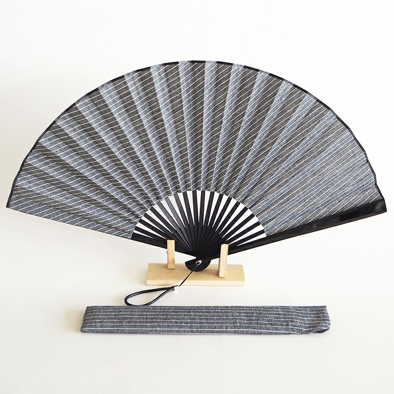 風が良く来る扇子 縞黒