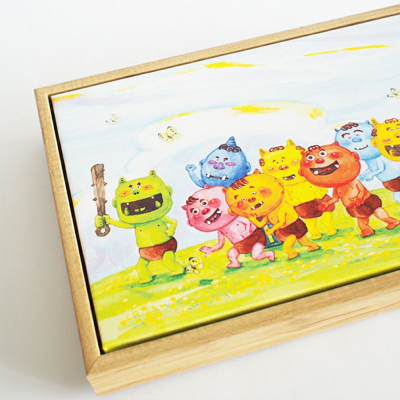 イラストレーターすずき まみさんが描く鬼っ子達のイラストを高解像度キャンバス印刷し、額にしました