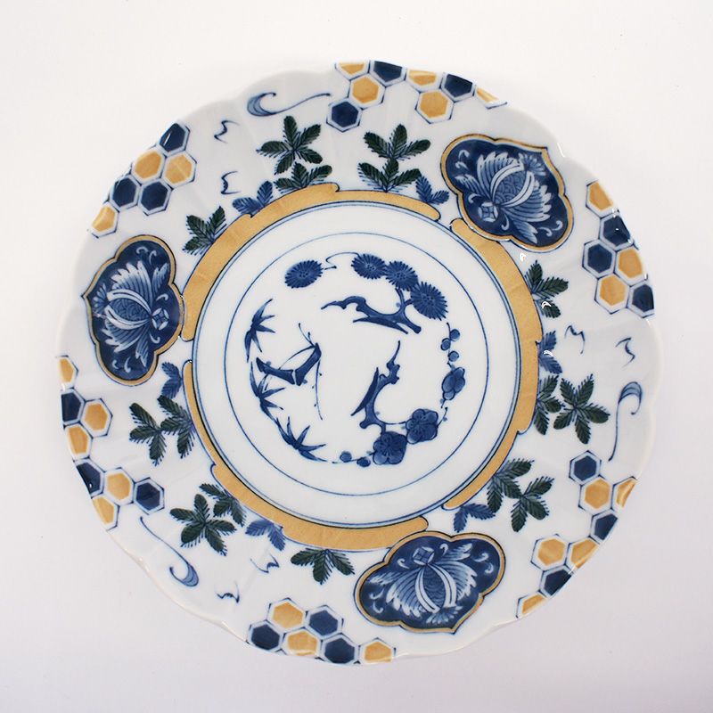 アワソメ 8.0深皿 亀甲松紋