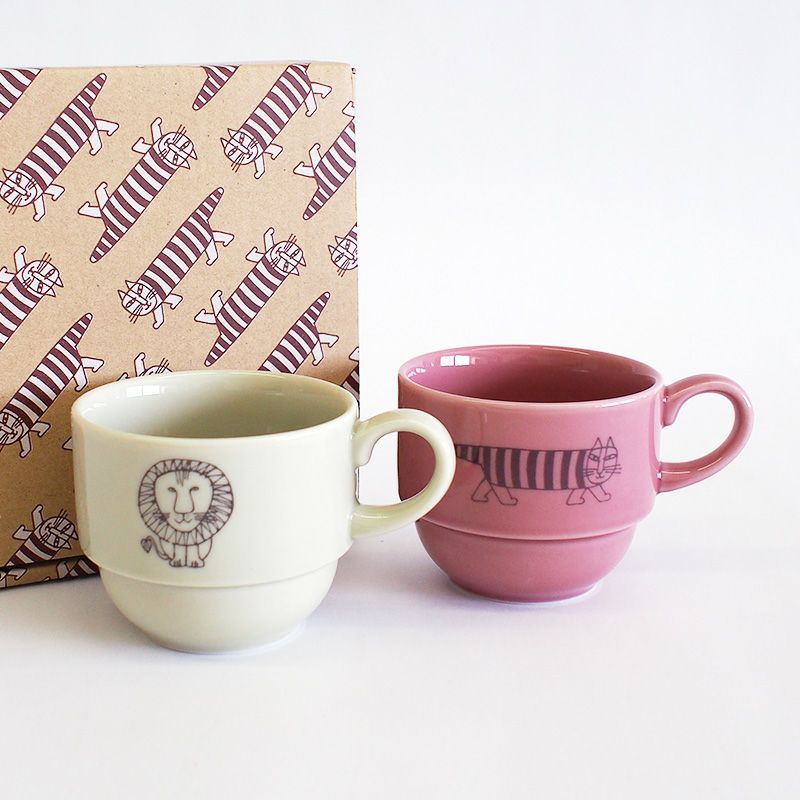 リサラーソンのしま猫とライオンをプリントしたマグです