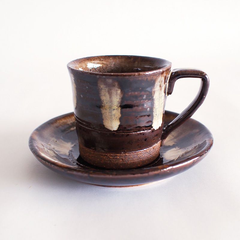 アメ釉流し 珈琲碗皿